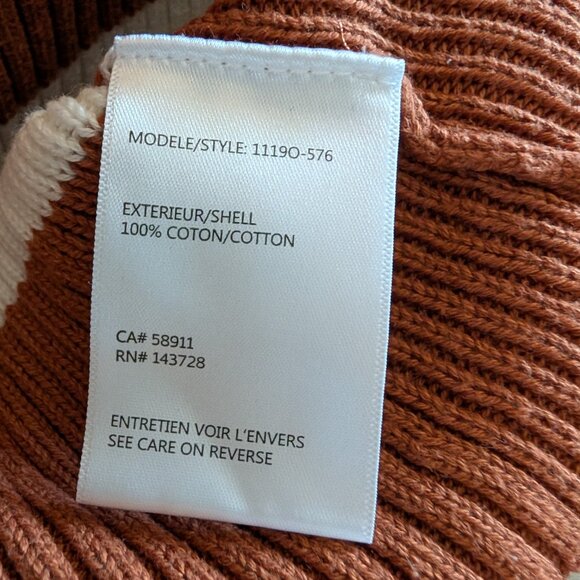 Tribal 100% Cotton Ribbed Knit Sweater Rust  Brown & White Stripe Medium Preppy - Picture 8 of 9